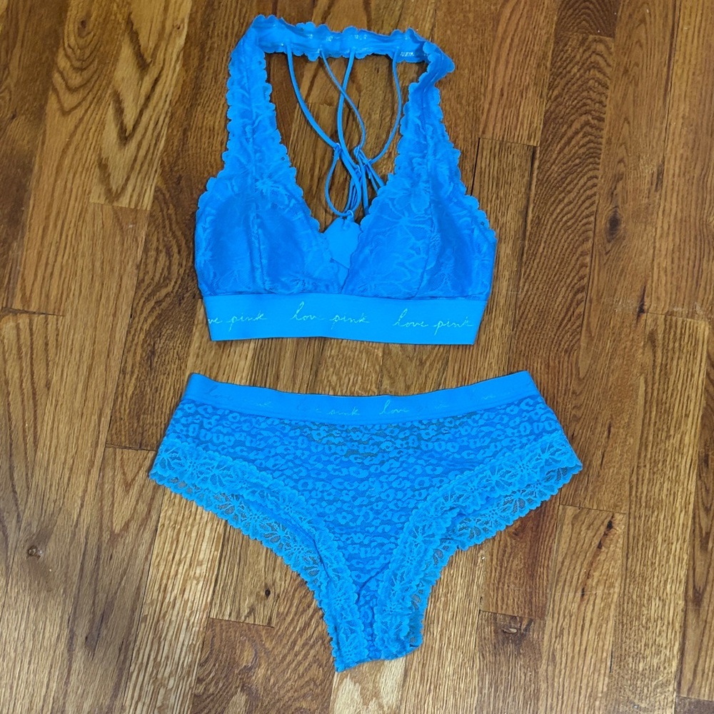 PINK Victoria's Secret Bright Blue Lingerie Set